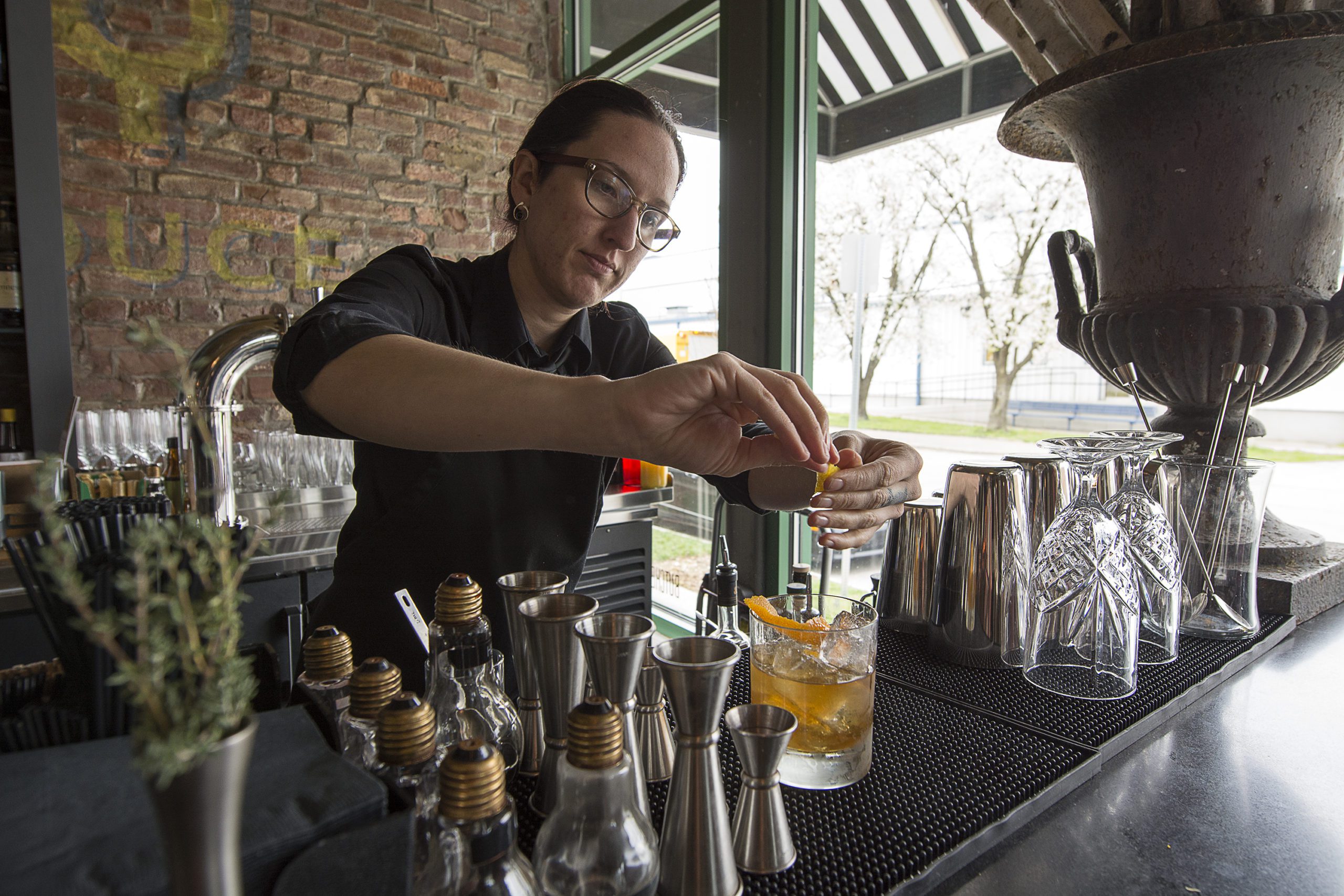 Bartender preparing a drink.