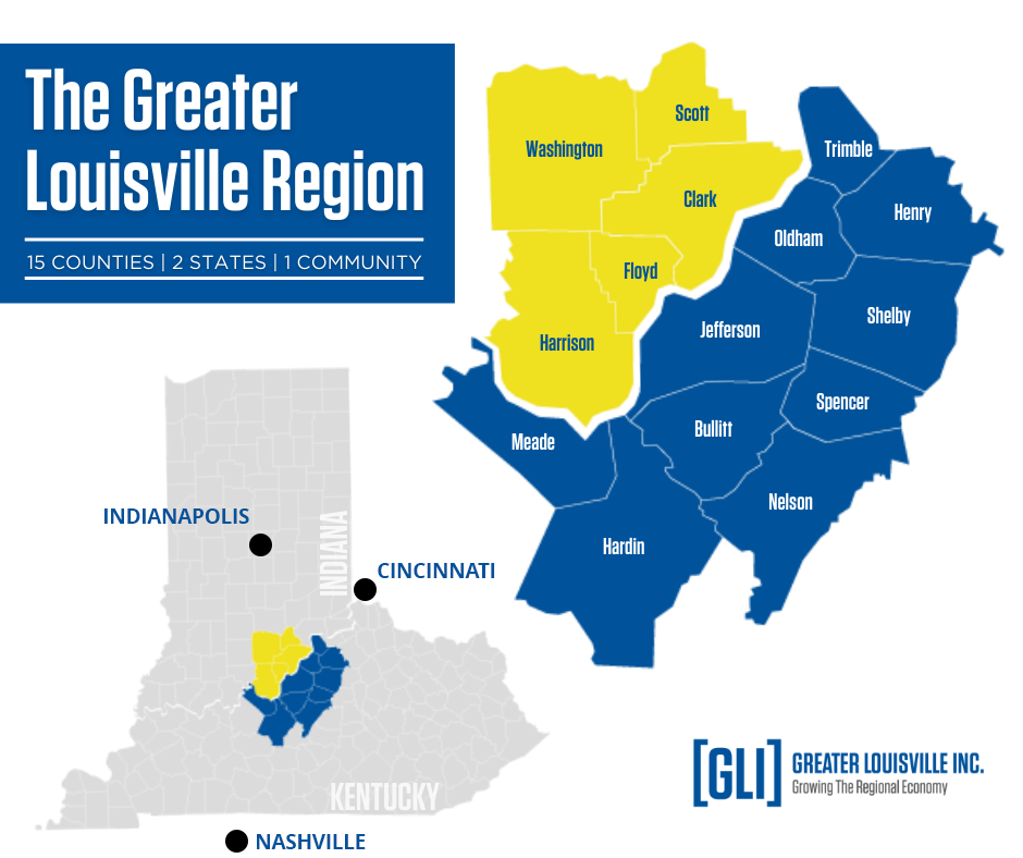 Regional Map of Louisville, KY and surrounding cities